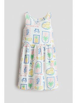 H&M - Girls White Patterned Cotton Dress