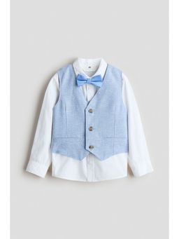H&M - Boys Blue 3-Piece shirt waistcoat and tie bow