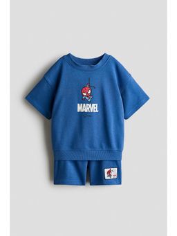 H&M - Boys Blue 2-Piece Printed T-Shirt and Shorts Set