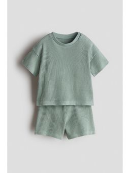 H&M - Unisex Green 2-Piece Waffled Cotton Set