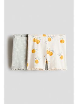 H&M - Girls Green 2-Pack Ribbed Cotton Cycling Shorts