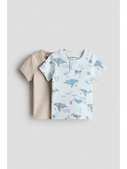 H&M - Boys Beige 2-Pack Cotton Henley Tops