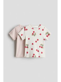 H&M - Girls White 2-Pack Ribbed Cotton Tops