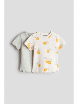 H&M - Girls White 2-Pack Ribbed Cotton Tops