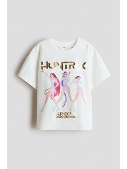 H&M - Girls White Printed Cotton T-Shirt