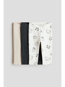 H&M - Unisex Beige 3-Pack Cotton Jersey Leggings
