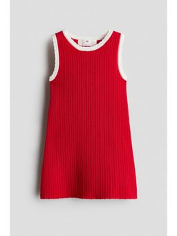 H&M - Girls Red Textured Cotton Dress