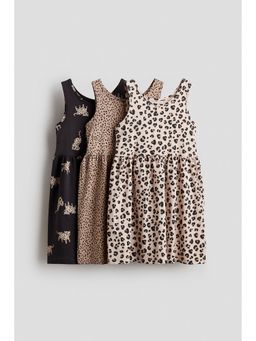 H&M - Girls Beige 3-Pack Printed Cotton Dresses