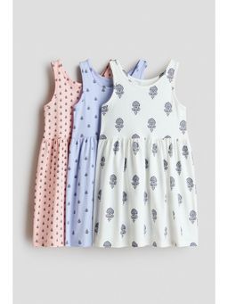 H&M - Girls White 3-Pack Printed Cotton Dresses