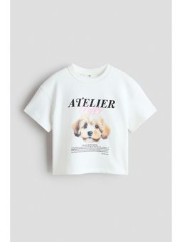 H&M - Girls White Loose-Fit Motif-Detail T-Shirt