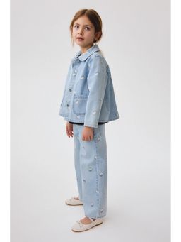 H&M - Girls Blue Printed Wide Leg Jeans