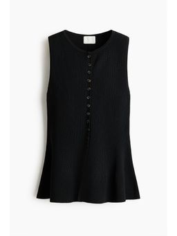 H&M - Women Black Rib-Knit Peplum Waistcoat