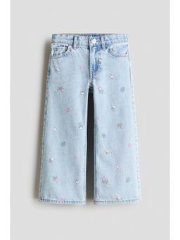 H&M - Girls Blue Motif-Detail Wide Leg Jeans
