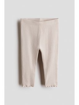 H&M - Unisex Beige Ribbed Cotton Leggings