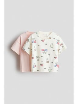 H&M - Girls White 2-Pack Printed Cotton T-Shirts