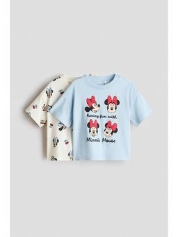 H&M - Girls Blue 2-Pack Printed Cotton T-Shirts