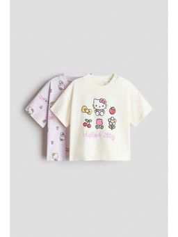 H&M - Girls White 2-Pack Printed Cotton T-Shirts