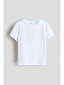 H&M - Girls White Ribbed Cotton Top