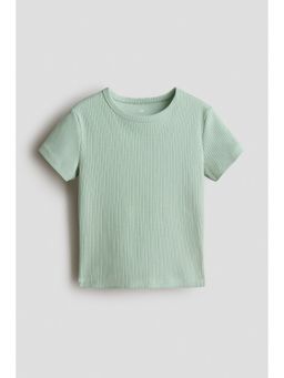 H&M - Girls Green Ribbed Cotton Top