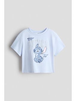 H&M - Girls Blue Print-Motif Cotton T-Shirt