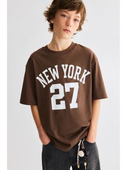 H&M - Boys Brown Loose-Fit Printed T-Shirt