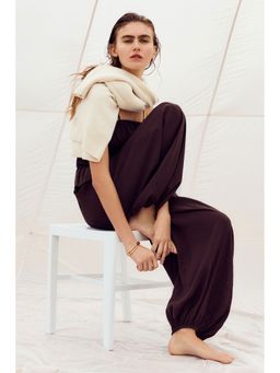 H&M - Women Brown Frill-Trimmed Bandeau Jumpsuit