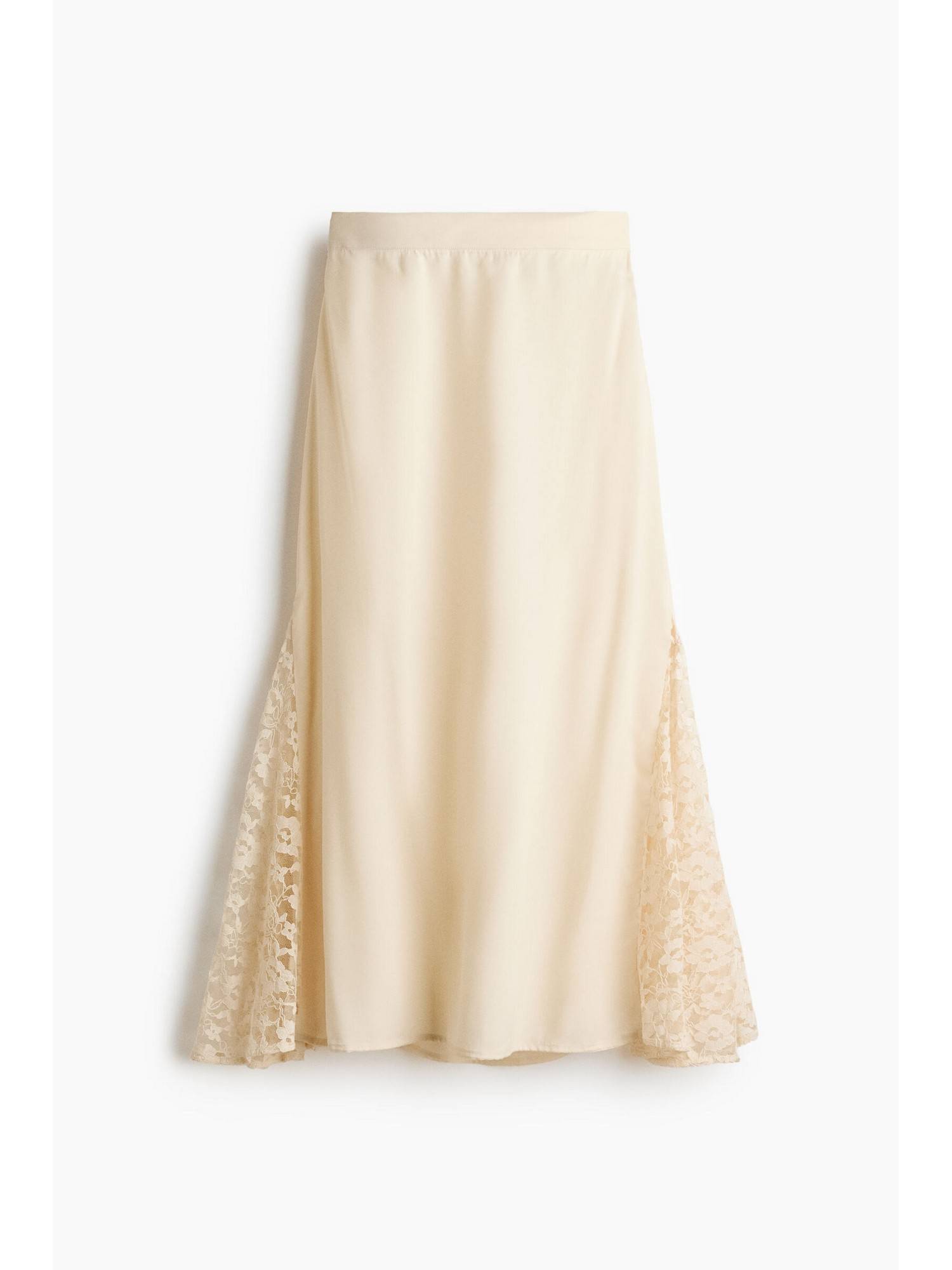 h&m Women White Lace-Panel Viscose Skirt-picture-1
