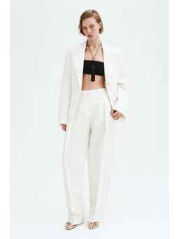 H&M - Women White Linen-Blend Barrel Trousers