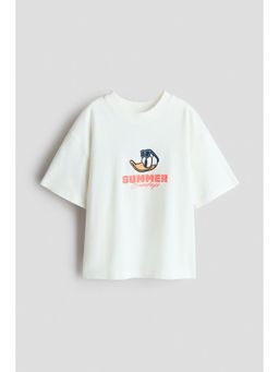 H&M - Boys White Oversized Printed T-Shirt