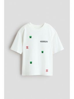H&M - Boys White Oversized Printed T-Shirt