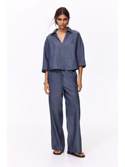 H&M - Women Blue Cotton Drawstring Trousers