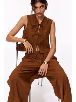 H&M - Women Brown Embroidered Cotton Trousers