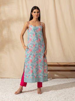 Likha - Green Printed Spaghetti Strap Kurta LIKKUR16