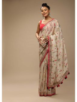 KALKI FASHION - Eggnog Beige Saree in Cotton Silk Spring Flower Printed with Unstitched Blouse
