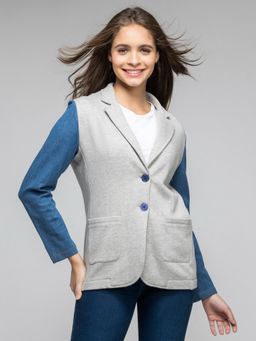 SHAYE - Grey Notch Lapel Collar Colorblock Long Sleeves Casual Blazer for Women