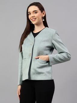 Cantabil - Women Solid Sage Green Full Sleeves Blazer