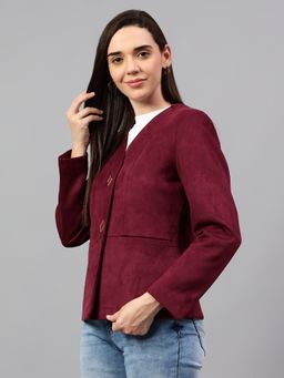 Cantabil - Women Solid Wine Full Sleeves Blazer