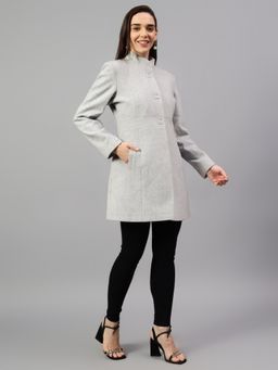 Cantabil - Women Solid Grey Full Sleeves Overcoat