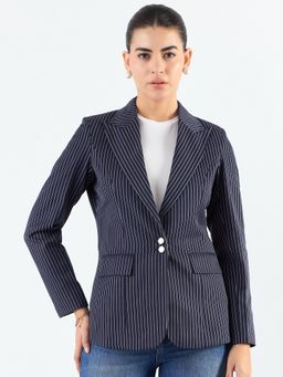 Powersutra - Blue Striped Structured Blazer with Notched Lapel
