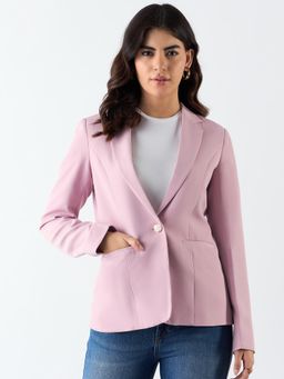 Powersutra - Pink Notched Lapel Single Breasted Blazer In Stretchable Fabric