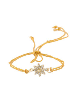 Estele - Gold Plated Ornamental Flower Rakhi with Austrian Crystals & Fancy Silk Thread