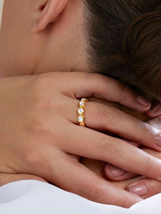 MINUTIAE Gold-Plated Crystal-Studded Finger Ring