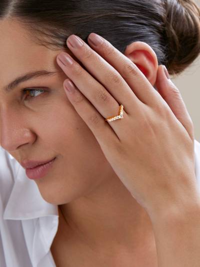 Gold-Plated Crystal Studded Adjustable Finger Ring