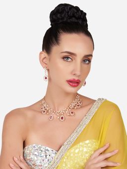 Zaveri Pearls - Pink Dazzling Cubic Zirconia Designer Brass Necklace and Earring Set-ZPFK16172