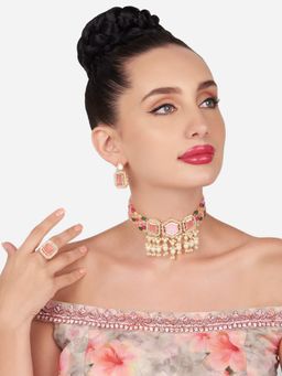 Zaveri Pearls - Multi Colour Multistrand Choker Necklace Earring and Ring Set-ZPFK16179