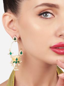 Zaveri Pearls - Green and Rani Pink Stones Meenakari Ethnic Dangle Earring-ZPFK16185