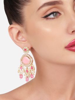 Zaveri Pearls - Pink Stones and Beads Dazzling Austrian Diamond Dangle Earring-ZPFK16186