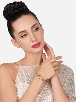 Zaveri Pearls - Rose Gold Dazzling Cubic Zirconia Brass Bangle Style Kada Bracelet-ZPFK16195