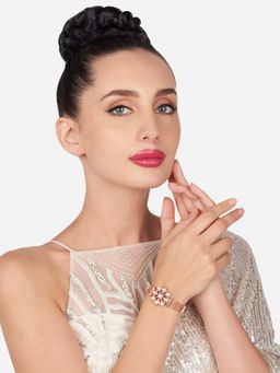 Zaveri Pearls - Rose Gold Dazzling Cubic Zirconia Brass Bangle Style Kada Bracelet-ZPFK16196