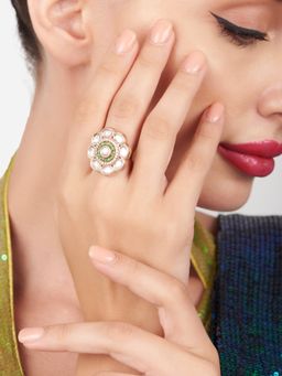 Zaveri Pearls - Mint Green Kundan Cubic Zirconia Bling Brass Adjustable Finger Ring-ZPFK16197